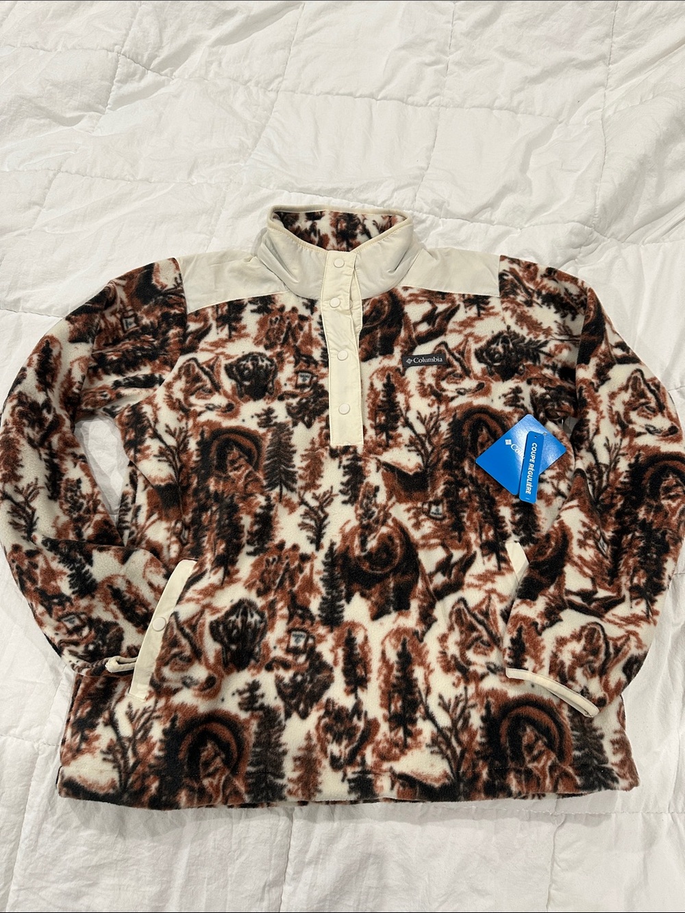 Columbia Brown & Cream Fleece Pullover with Wildlife Motif